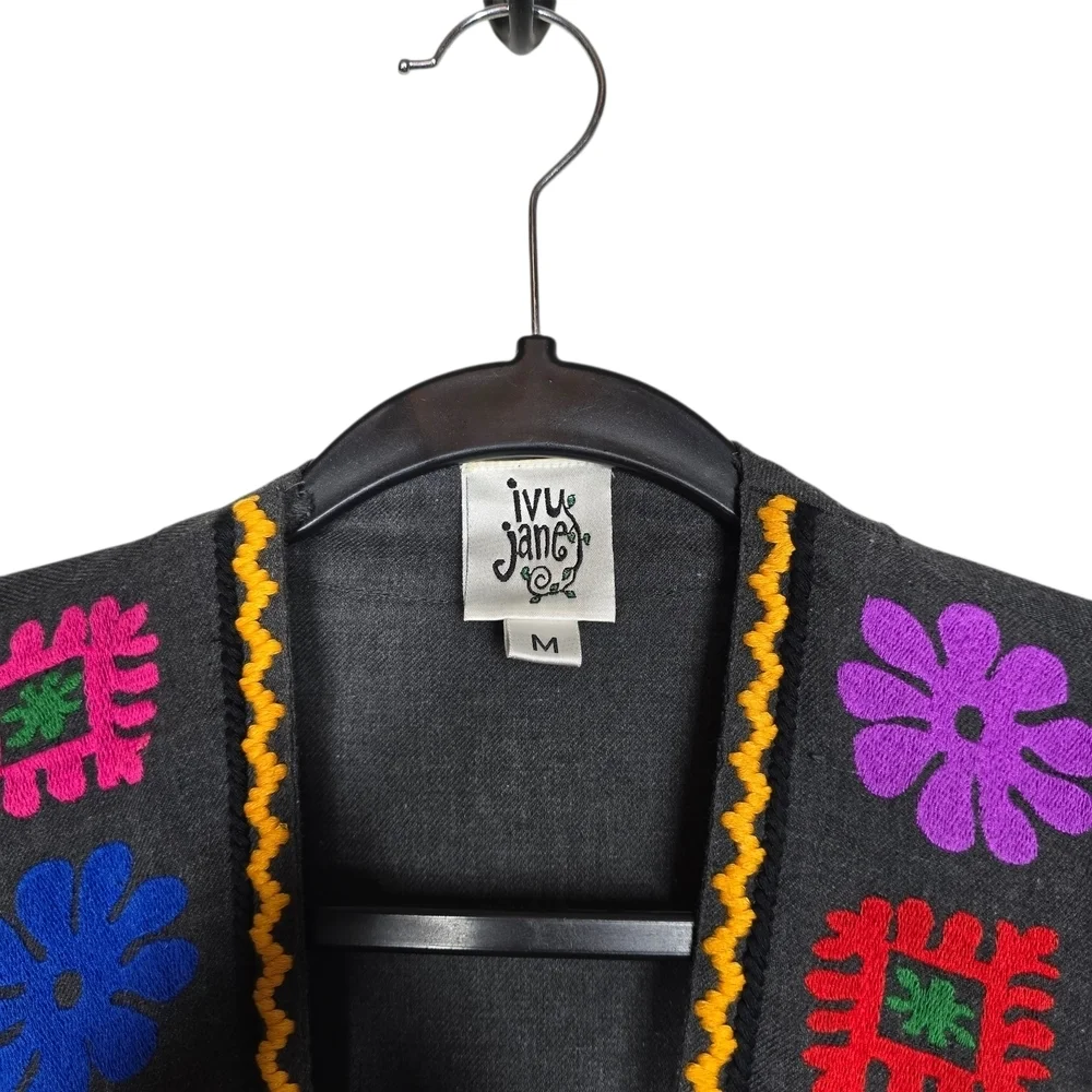 Ivy Jane Black Kimono with Colorful Embroidery